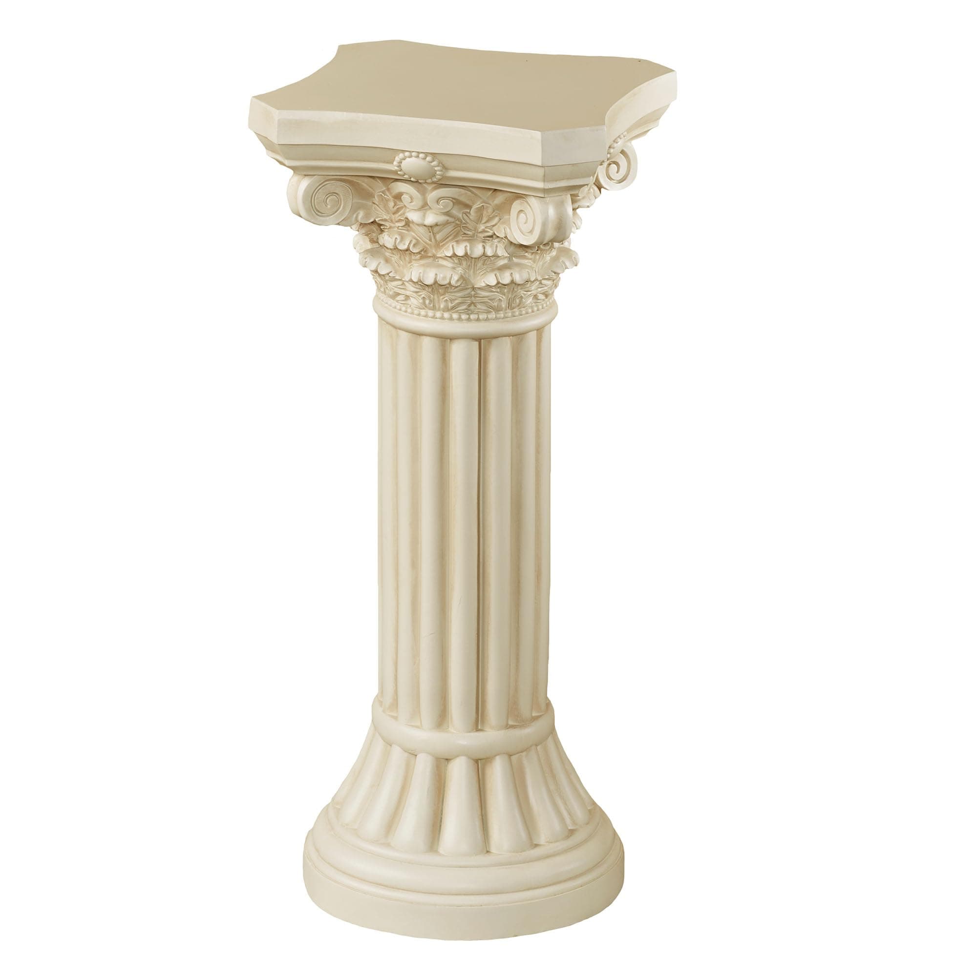 Touch of Class Corinthian Column Pedestal - Ivory Wash - Roman Style - Indoor/Outdoor Display - Small Size - 24 H, Top is 12 Inches Square, Weighs 11 lbs