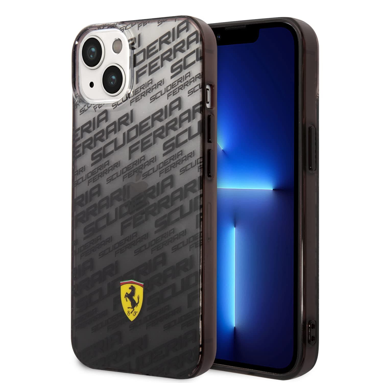 Ferrari Gradient PC/TPU Case With Allover Scuderia & Dyed Bumper For iPhone 14 - Black