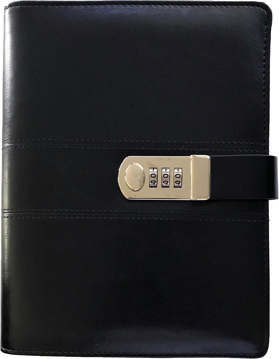 Business Journal with Combination Lock (Diary with Combination Lock) A5 (8.5 X 5.8 Inch) The PU Leather Combination Lock Journal (Combination Lock Diary) is A Refillable Leather Journal (Black)