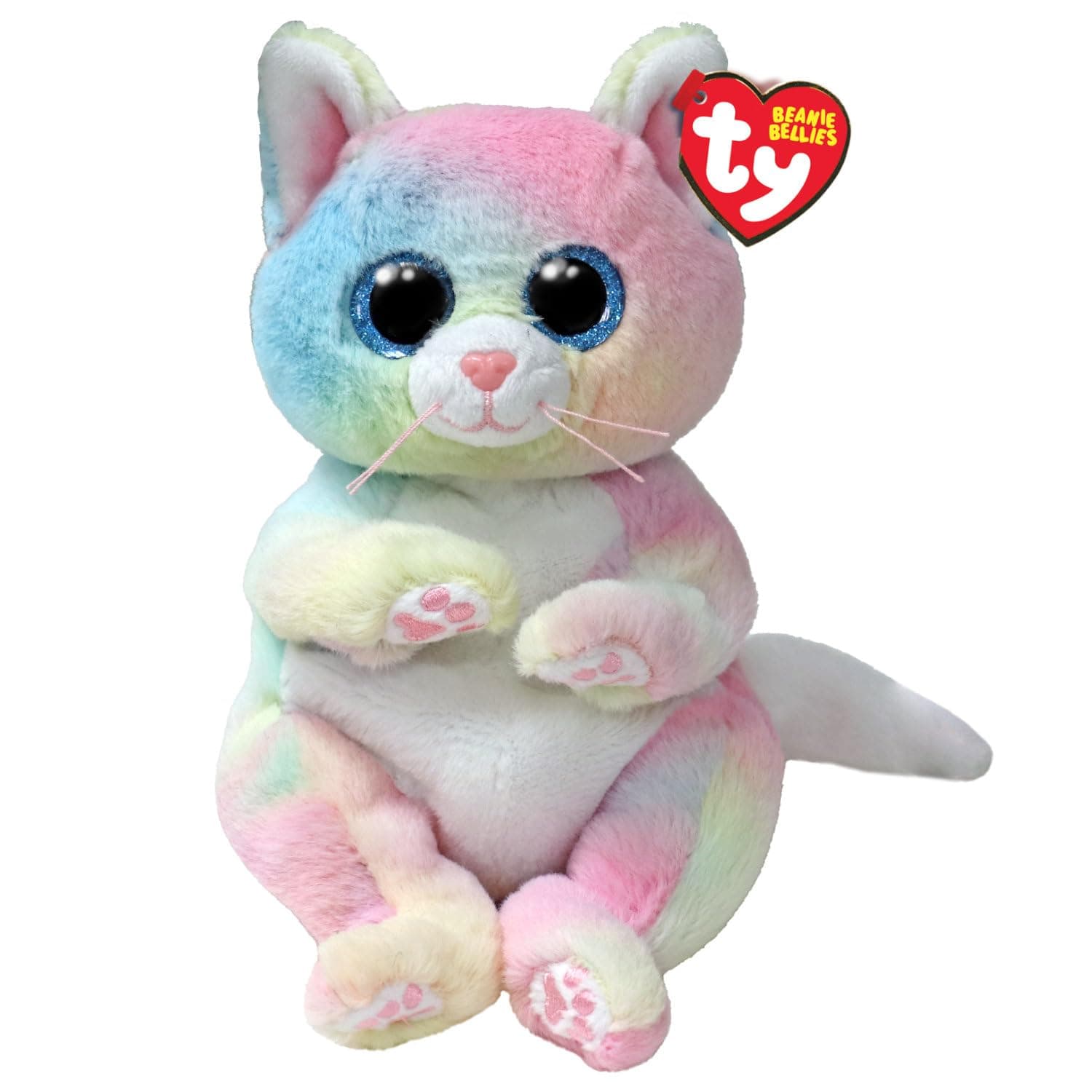 Beanie Bellies – Jenny The Multicoloured Kitten with Glitter Blue Eyes, Original Plush Animals with Soft Belly 20 cm – T41291