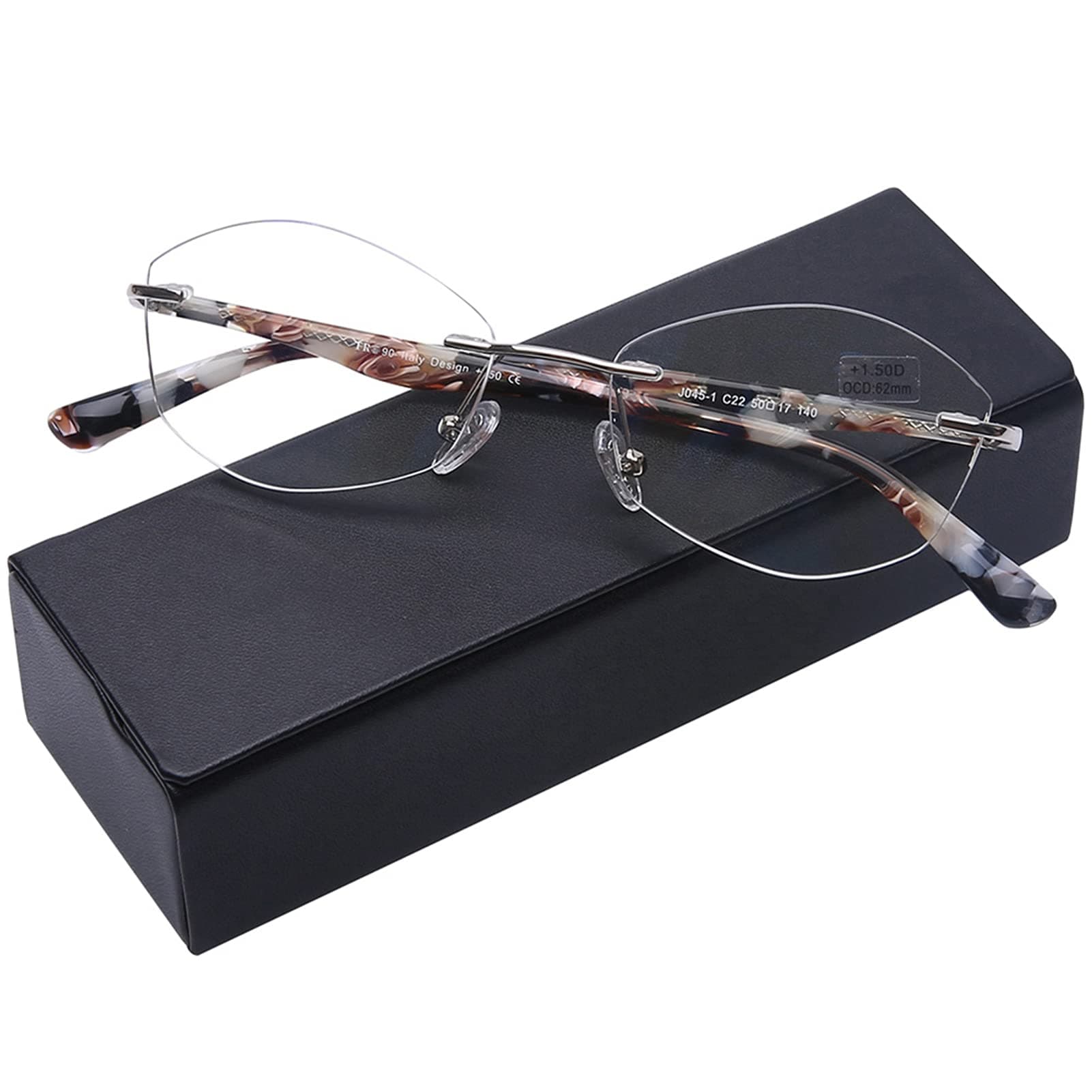 AQWANO Rimless Computer Reading Glasses Women Fashion Designer Blue Light Blocking with UV400 Protect Clear Lens Pattern Frame Ladies Readers,3.0