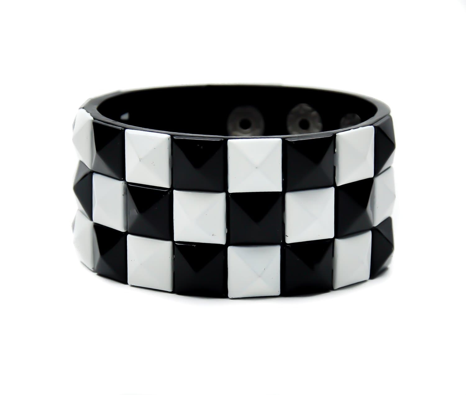 Black White Checkered Wristband 80s Gothic Punk Glam Emo Vamp