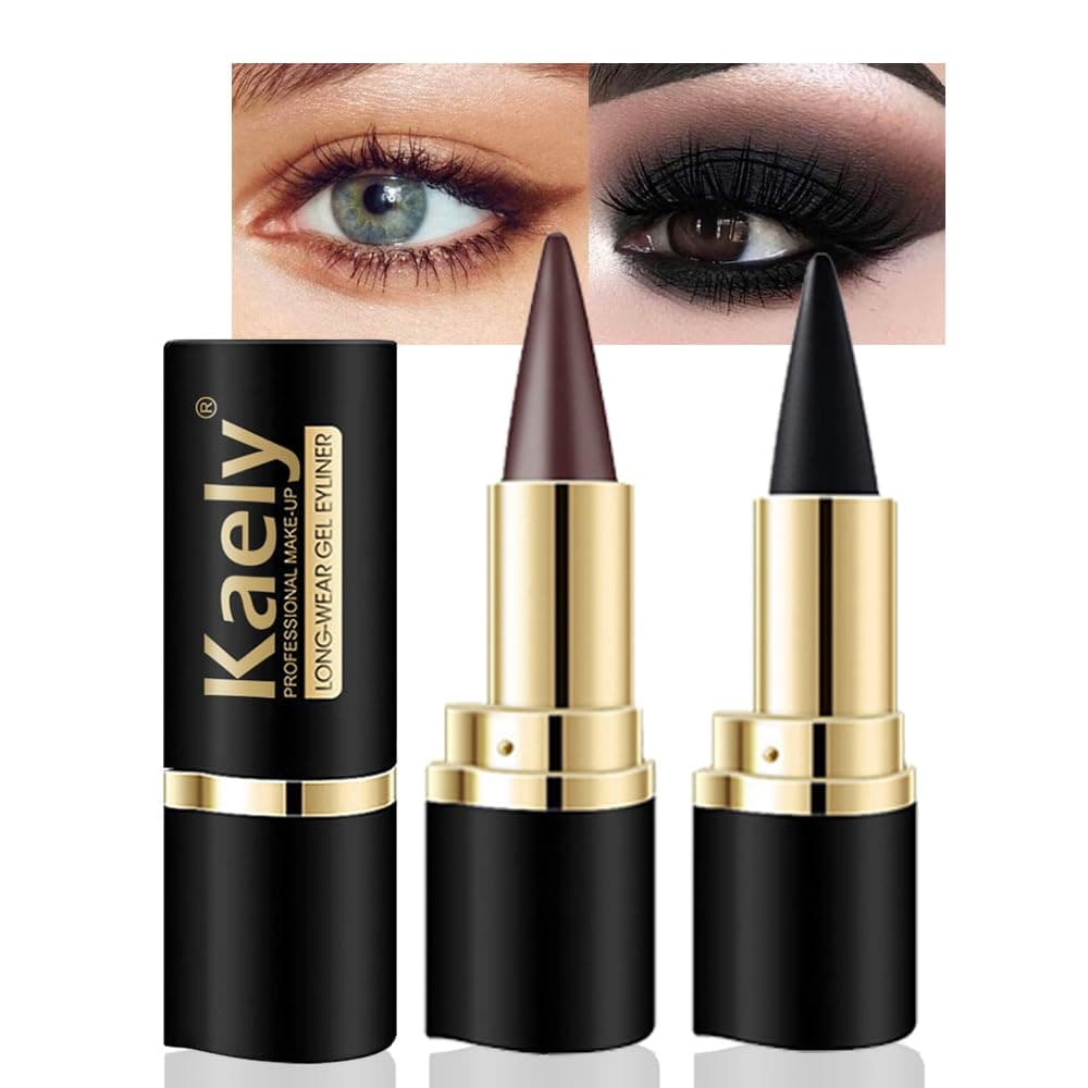 2Pcs Black Brown Gel Eyeliner Pencil, Natural Black Eyeliner Cream for Waterline, Long Wear Crayon Eye Liner Waterproof Smudge Proof, Smokey Eye Eyeshadow Palette Gothic Halloween Makeup Set
