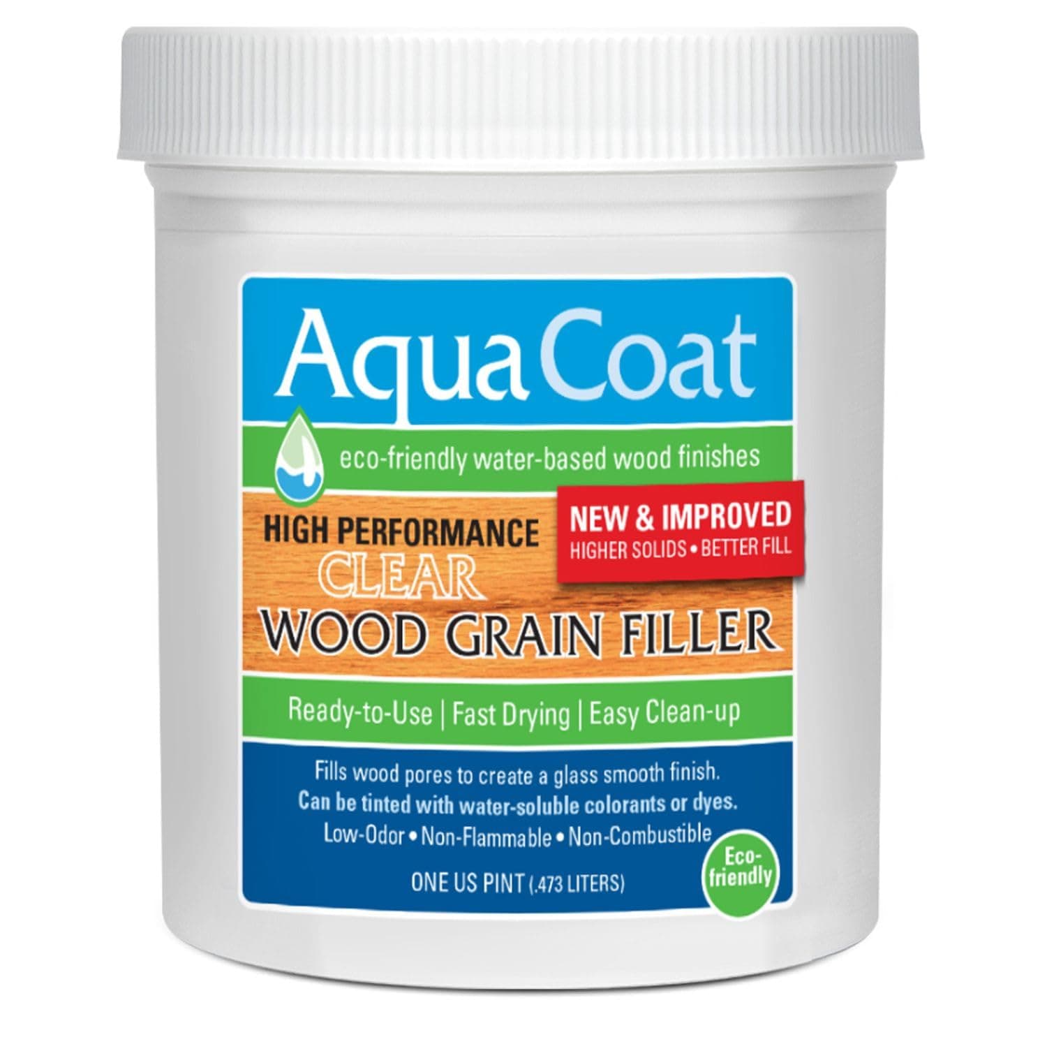 Aqua Coat New and Improved High Performance Eco-Friendly Water-Based Clear Wood Grain Filler Gel, Easily Sandable, Stainable, Paintable, Water Cleanup, Low Odor, Low VOC, Fast Drying, 16 oz