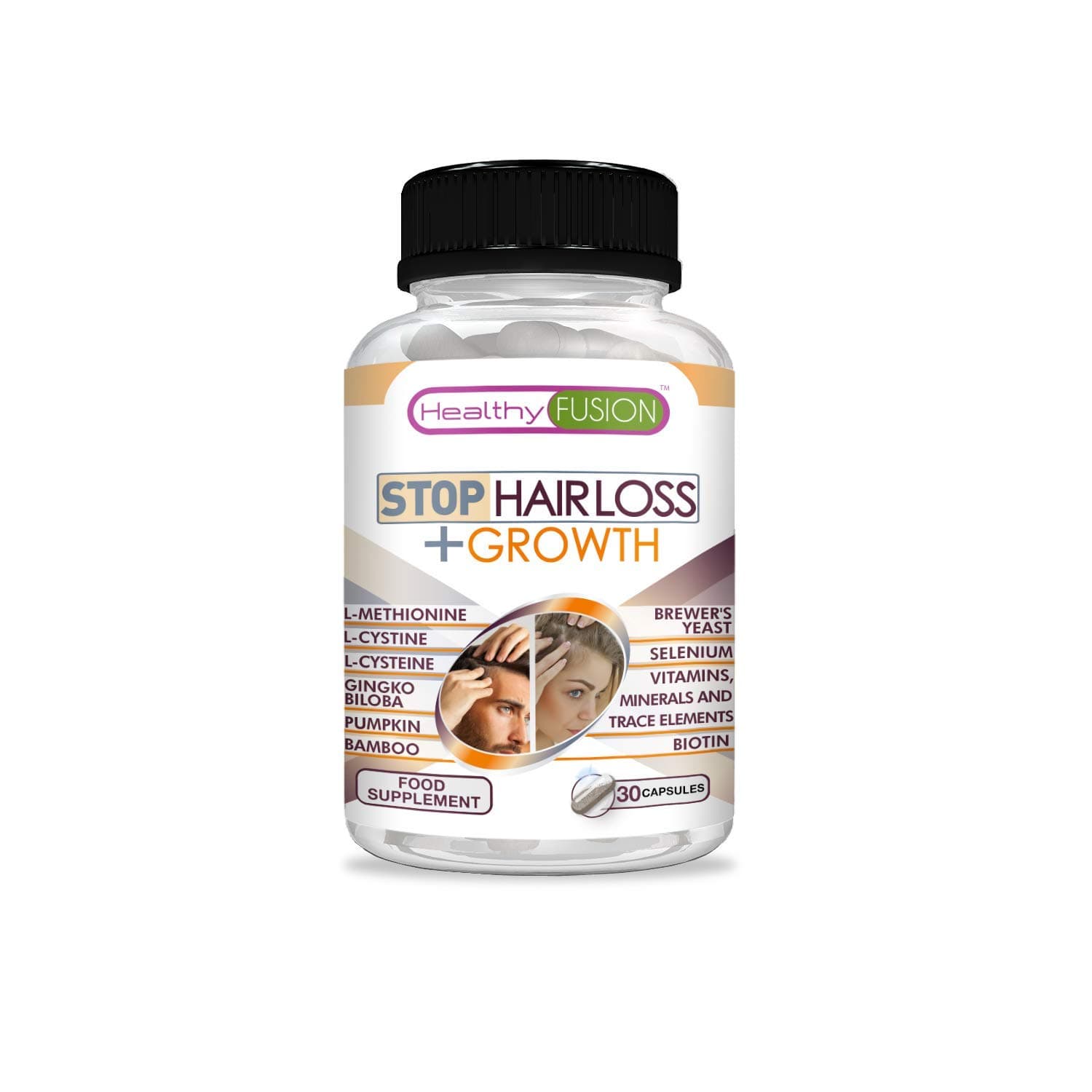 Hair growth supplement | Hair loss pills with l-methionine, l-cysteine and vitamins | Stimulates and boosts hair growth | Stops hair loss and increases hair strength and density | 30 capsules