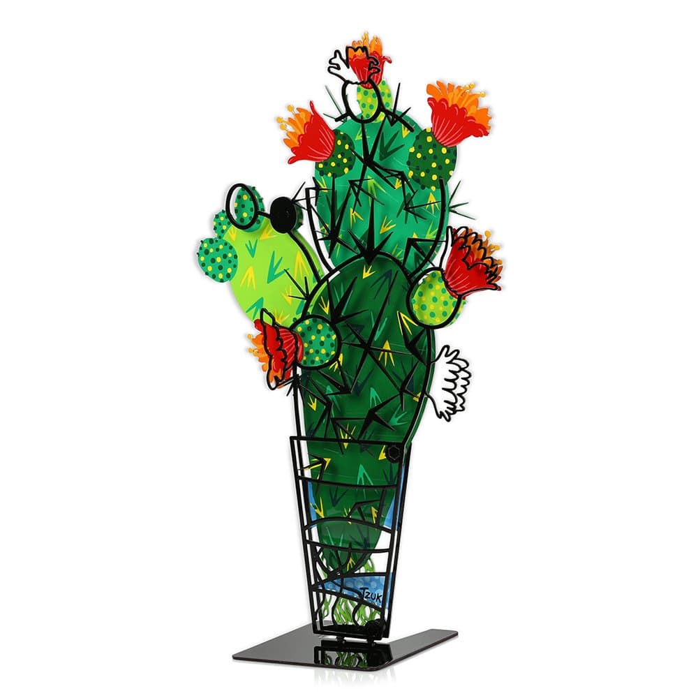 Tzuki Cactus Decor Art - Cactus Plant in A Pot, Colorful Trendy Cactus Decor Metal Sculpture with a 3D Effect, Hand Painted, Sabra Artificial Handicraft
