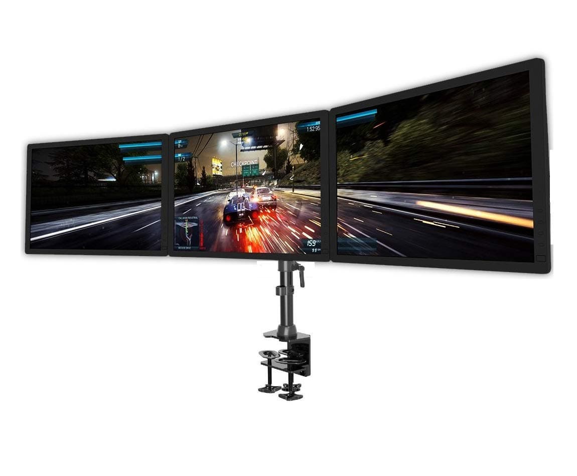 Jestik Triple Monitor Desk Mount Holds Screens up to 27" - Independent Arms Great for Gaming & Working - Align Your Monitors Perfectly Vertically or Horizontally - Have It Your Way