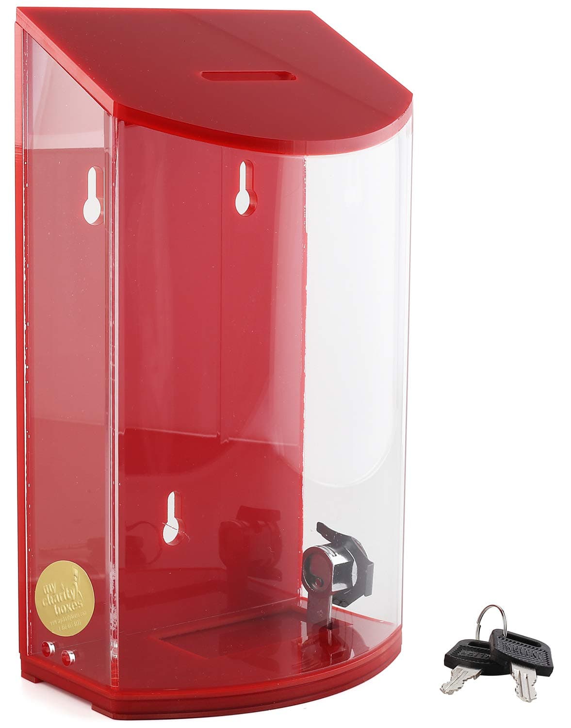 My Charity Boxes - Rounded Acrylic Box - Charity Box - Donation Box - Collection Box - Tip Container - Kupat Tzedakah (Red)