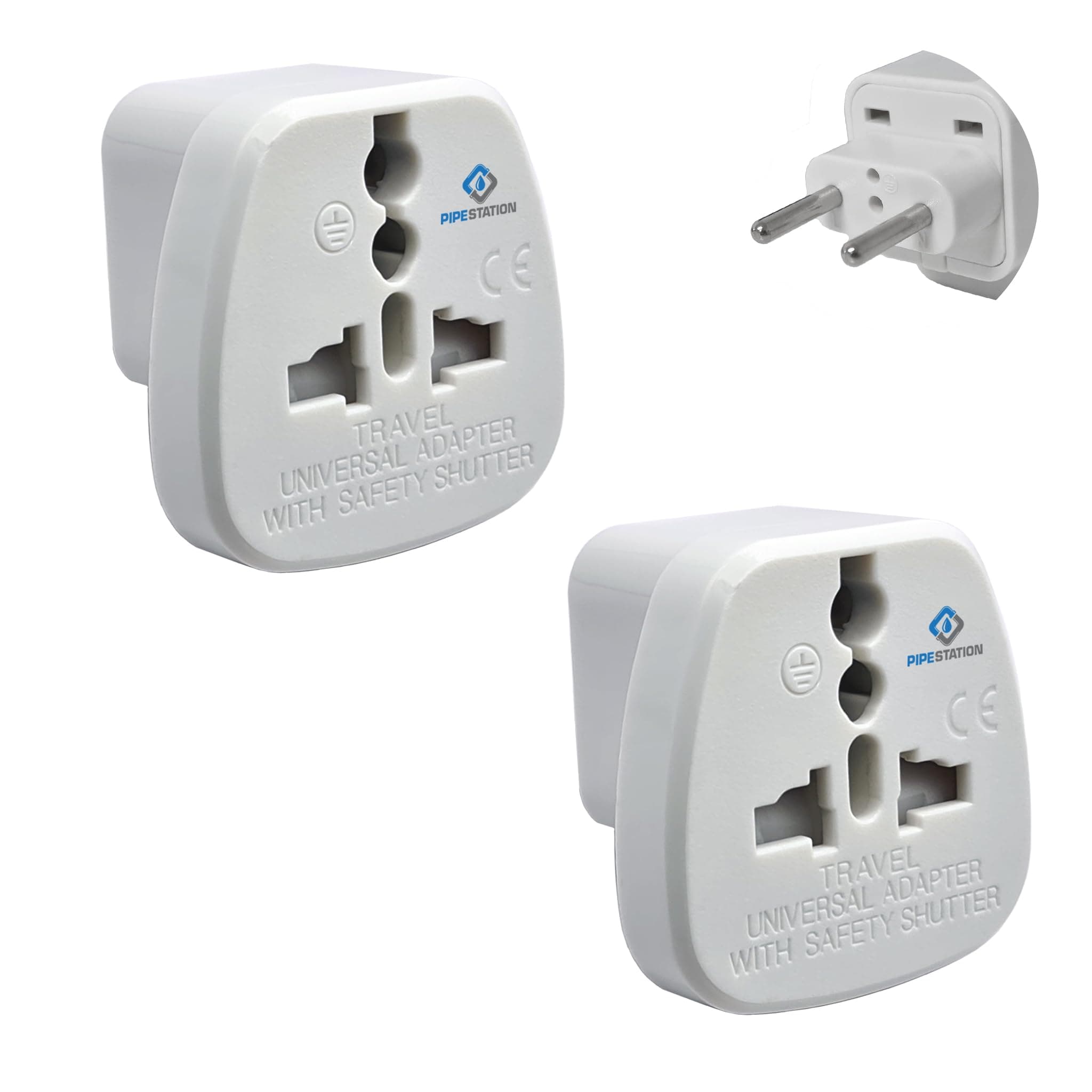 Pipestation2 Pack UK to EU Travel Adapter - Universal Adapter Plug UK to Europe Type C, E, F & G - Small, Light & Compact