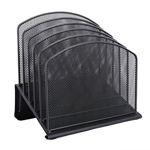 5 Sections Desktop Inclined File Document Sorter Organizer Mesh Desk Organizer Sorter 5 Sections for for Home or Office Organization, Stores Binders, Folders, Files, and More - Black
