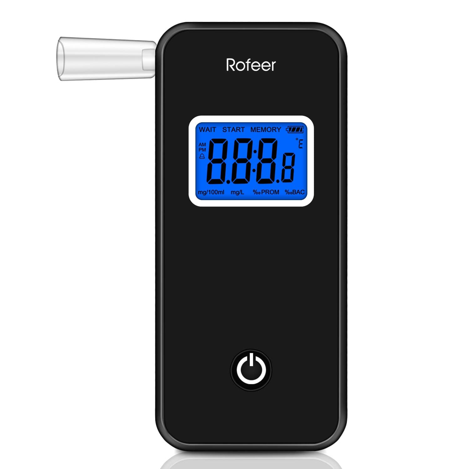 Breathalyzer, Rofeer Digital Blue LCD Screen Portable Breath Alcohol Tester with 5 Mouthpieces for Drivers Or Home Use, Auto Power Off, Sound Alarm, Current Temperature Display