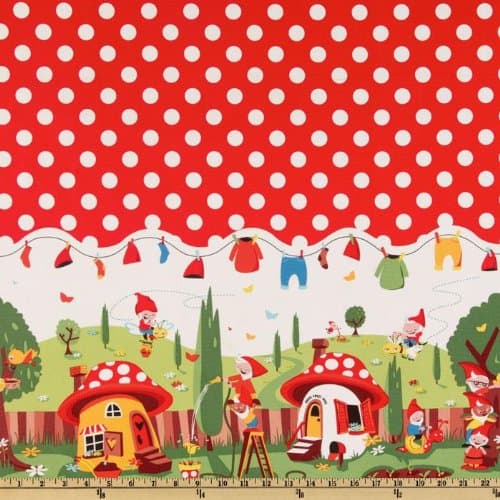 Michael Miller Gnomeville Border Red, Fabric by the Yard