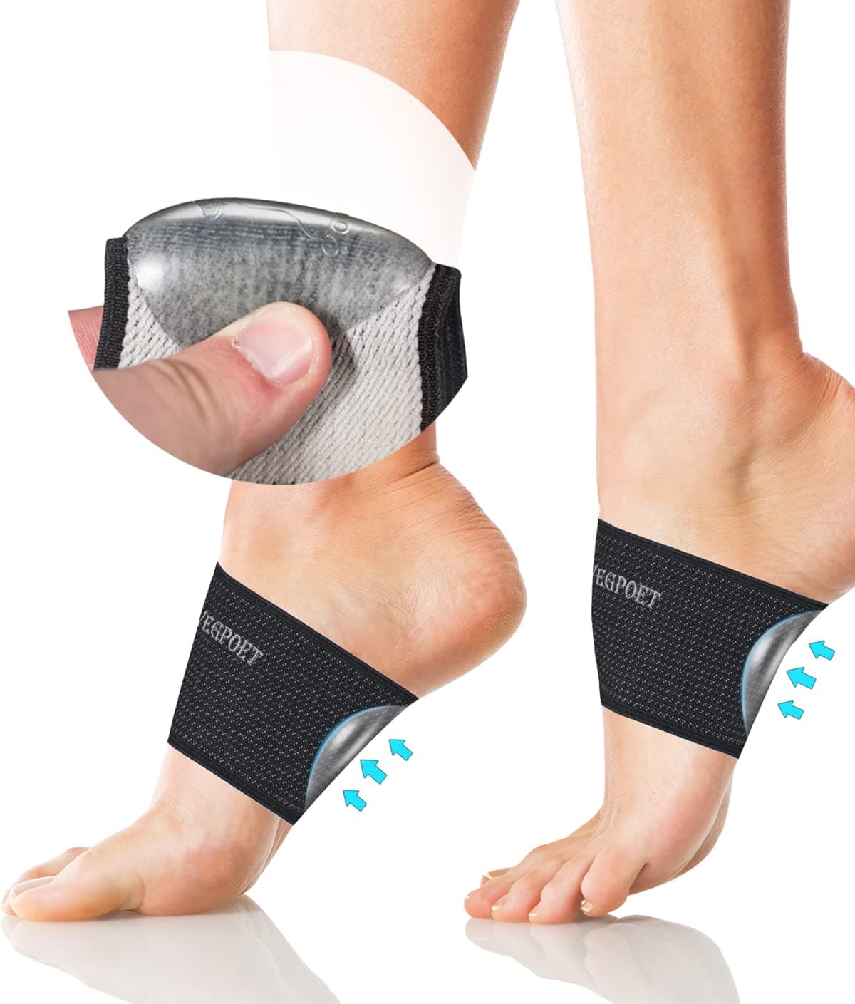 Plantar Fasciitis Relief - Copper Arch Support Braces/Sleeves with Gel Pads, Flat Foot Pain Relief (Men & Women,1 Pair,Black)