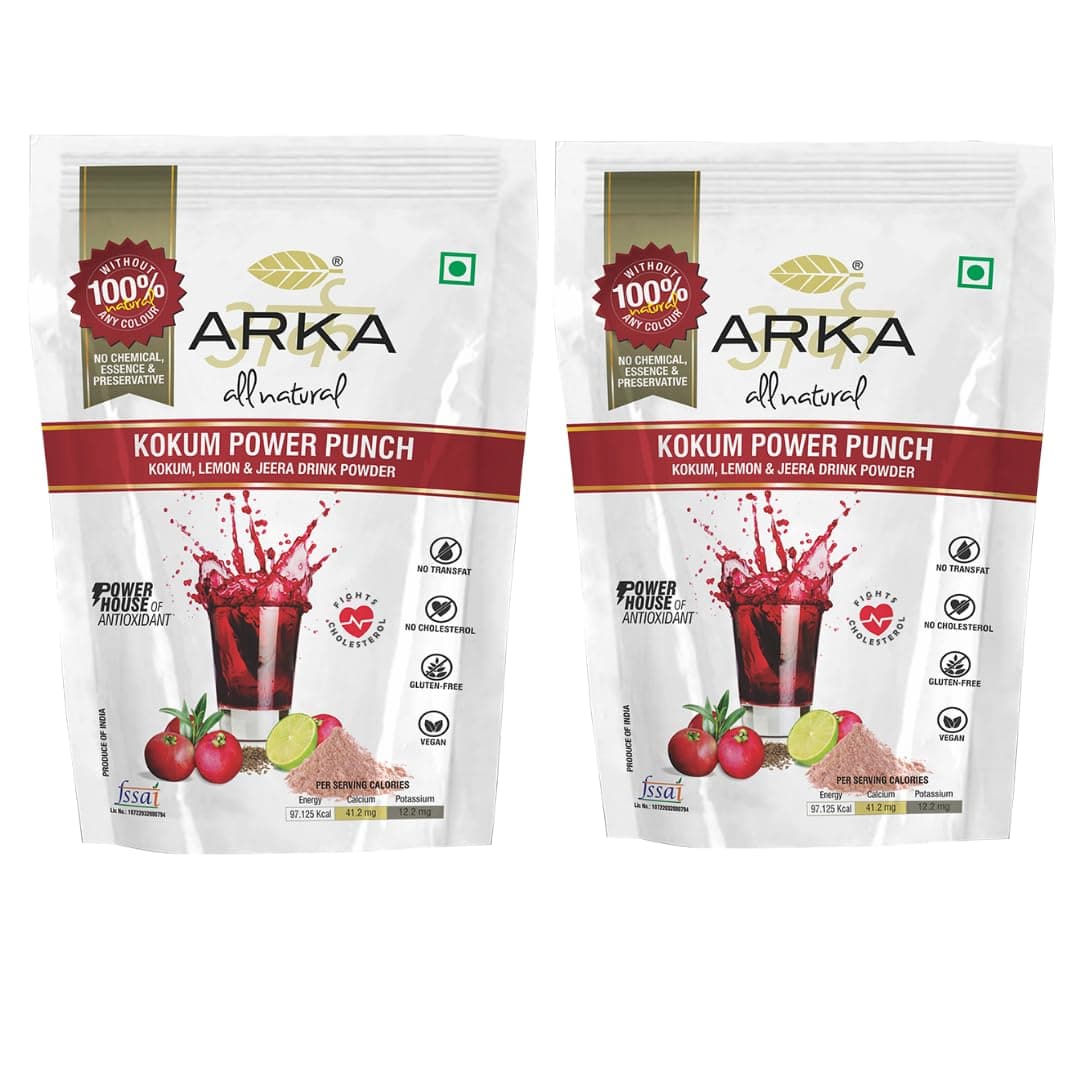 Arka All Natural Kokum Power Punch | Health & Nutritional Caffeine Free | Instant Energy Powder Drink Mix 215g each (Pack of 2)