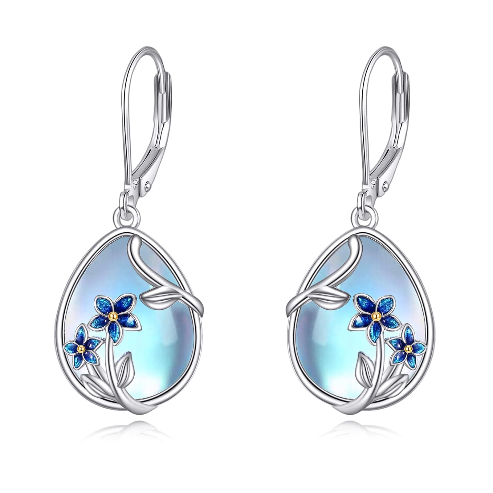 - Bee/Flower/Hummingbird Bird Moonstone Earrings 925 Sterling Silver Teardrop Dangle Hypoallergenic Leverback Earring for Women