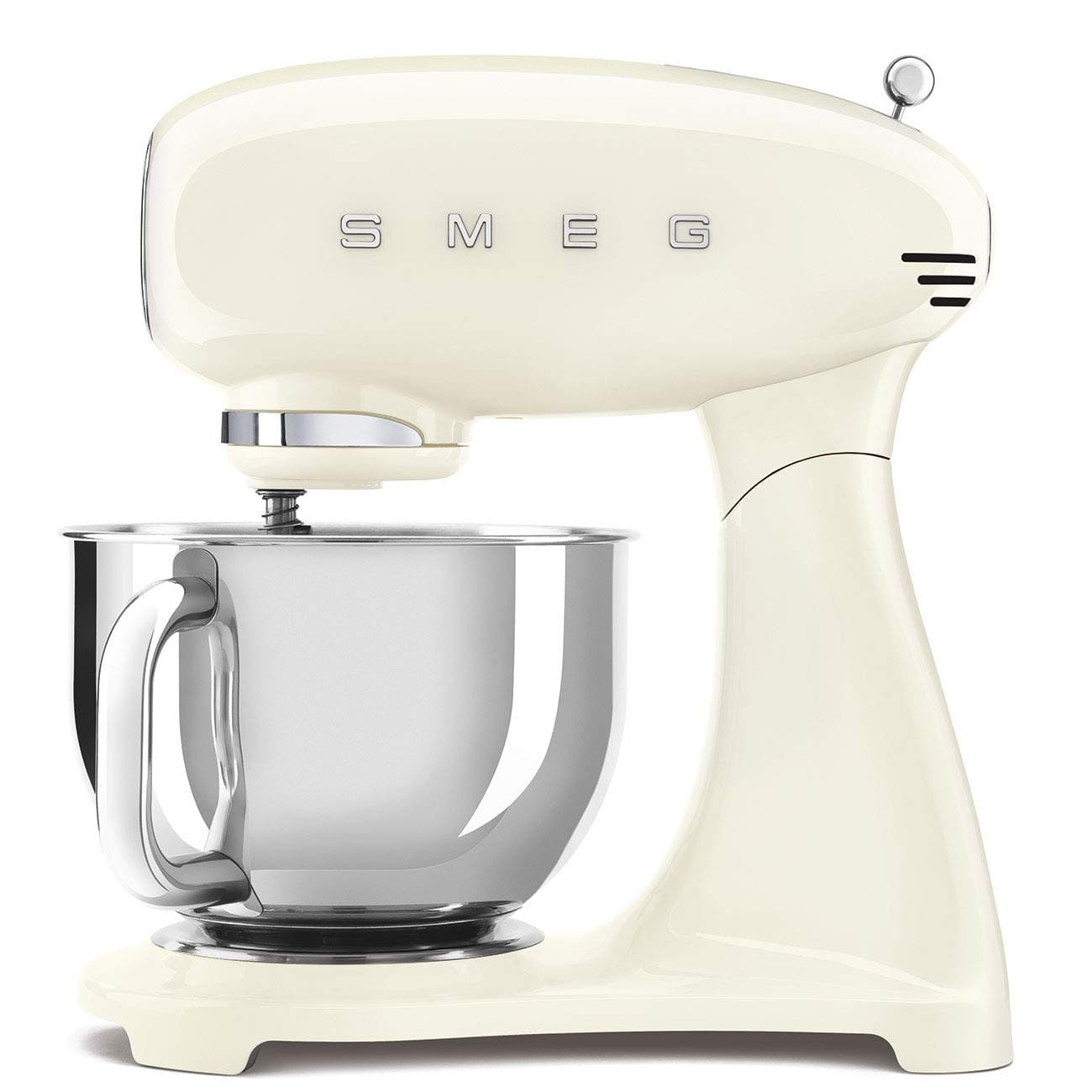 Smeg SMF03CRUK, 50’S Retro Style Stand Mixer With 10 Variable Speeds, 4.8 L Stainless Steel Bowl, Safety Lock When Mixing, Includes Wire Whisk, Flat Beater, Dough Hook, Cream, 1 Year Warranty