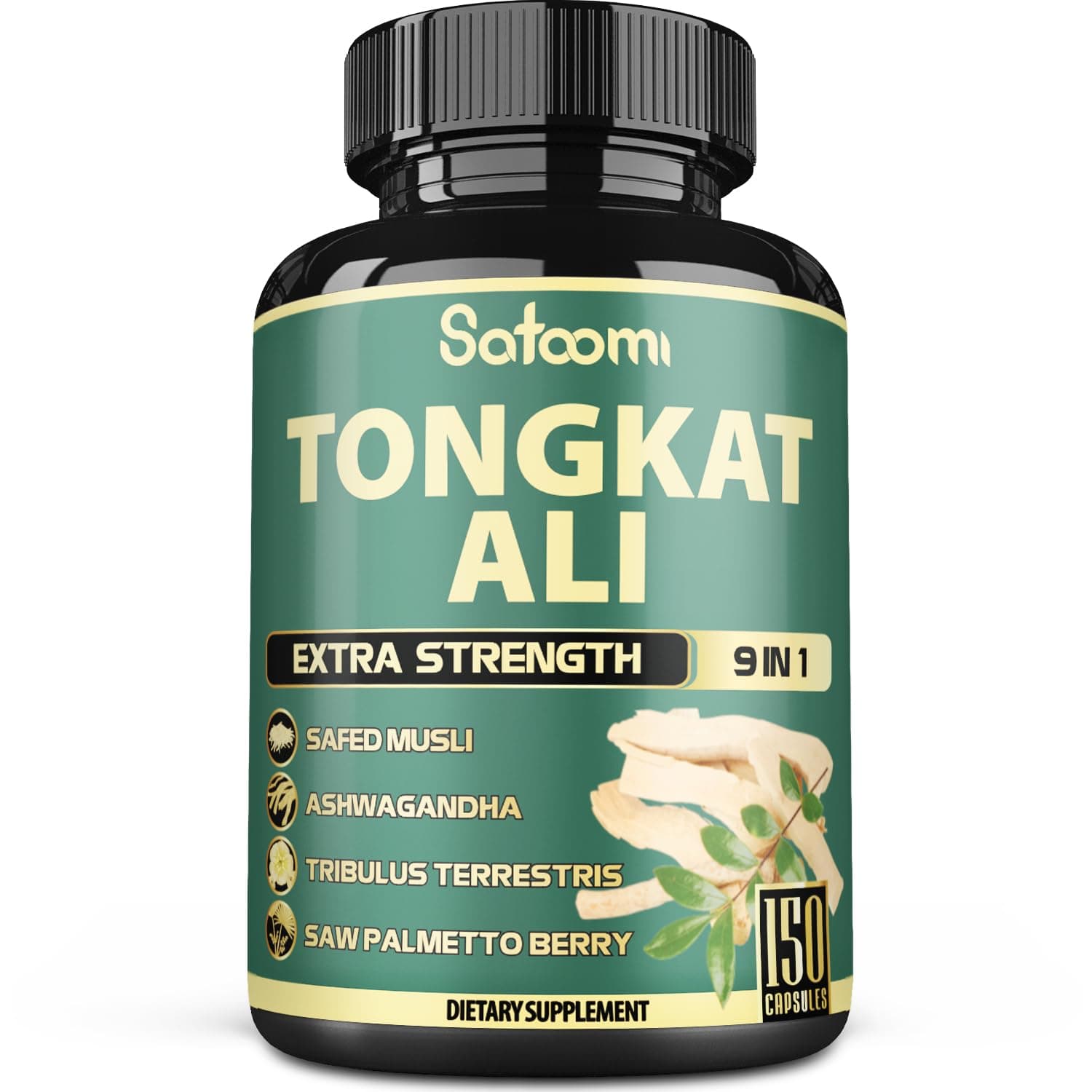 Satoomi 9in1 Tongkat Ali Root Extract 200:1 - Ashwagandha, Tribulus Terrestris - 150 Capsules for 5 Months - Support Strength, Energy & Healthy Immune