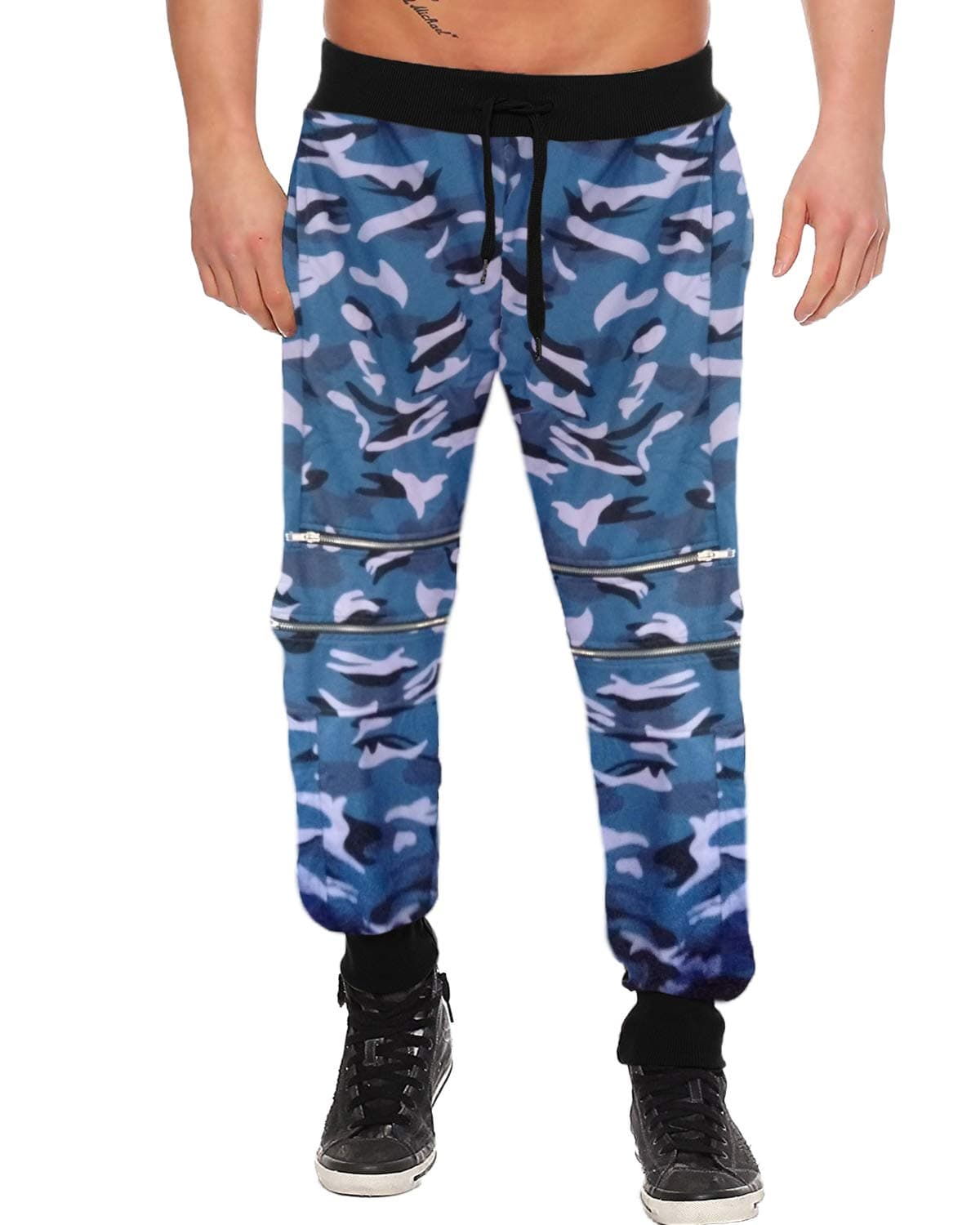 Men's Jogger Pants Camo Cargo Trousers Camouflage Sports Twill Drawstring Casual Chino Sweatpants Black-2 L
