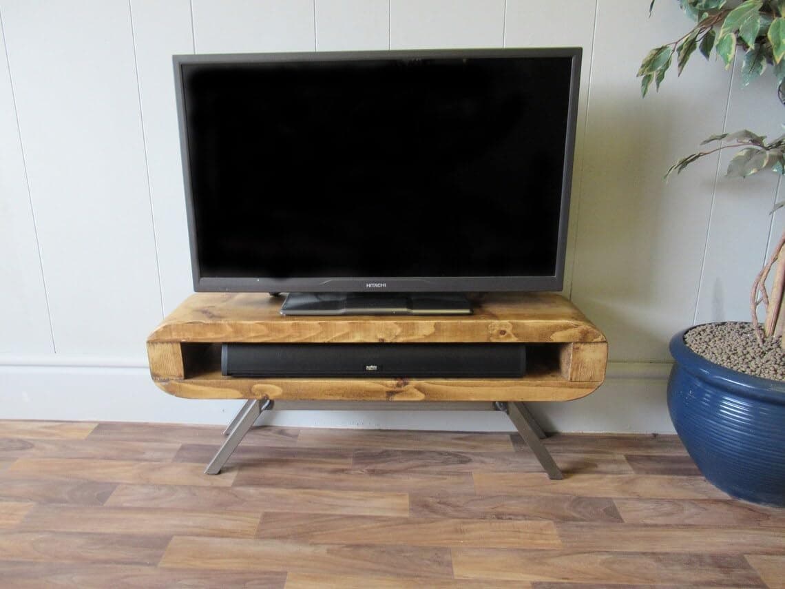 Retro tv stand, narrow tv unit rustic industrial 130 cm