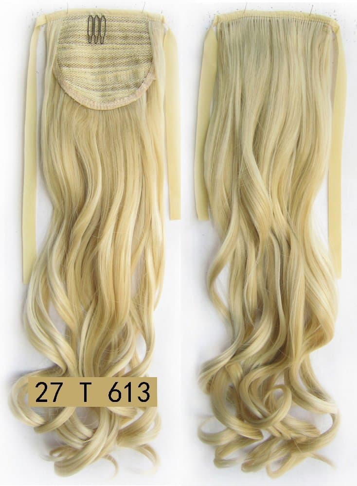22inch 80g Clip In Pony Tail Hair Extension Wrap Around Ponytail Hair Extension Piece Light Brown color 27/613