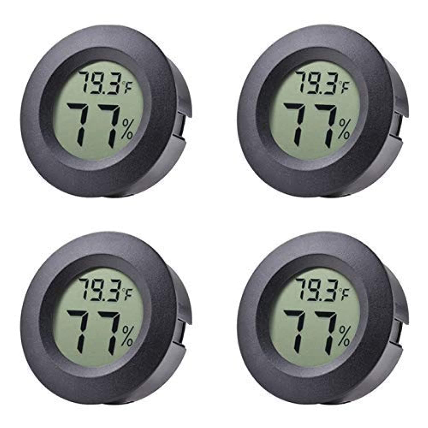4-pack Mini Hygrometer Thermometer Fahrenheit Indoor Room Round Humidity Temperature Gauge for 3D Printer Home Jars Reptile Incubator Guitar Case