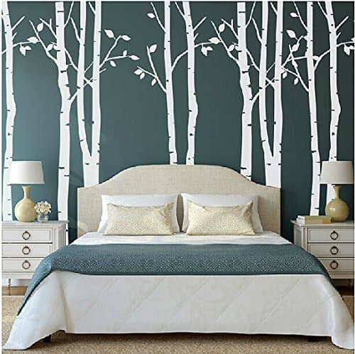 kiyeon Set of 9 Birch Tree Wall Stickers White Tree Wall Stickers Nursery Big Tree Wall Stickers for Living Room