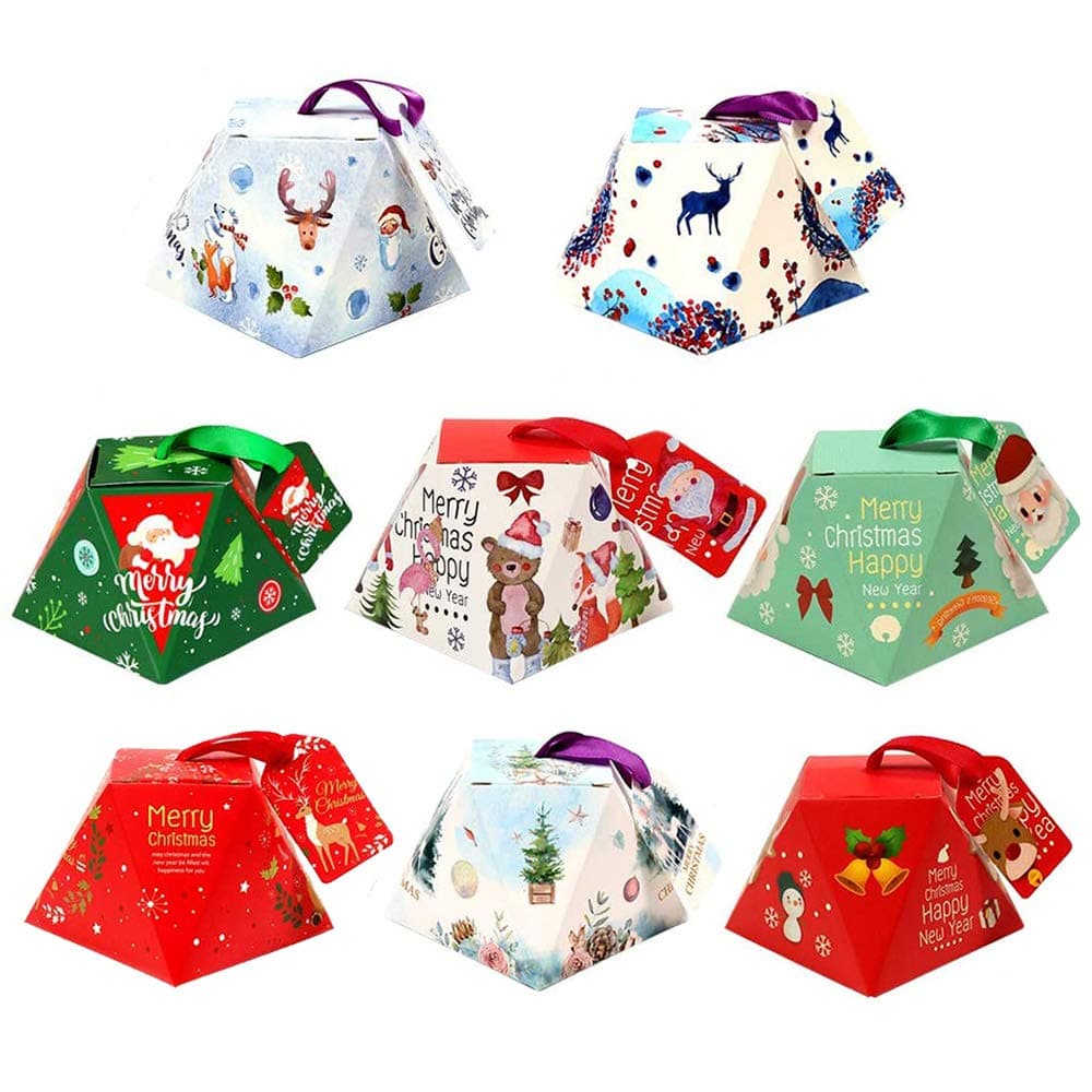 wordmouk Gift Boxes Candy Boxes Treat Boxes Party Decorations Supplies for Christmas Eve Thanksgiving Birthday Gifts Wedding and Kids Party Favor Bag 8 Cute Style, 24 Pieces