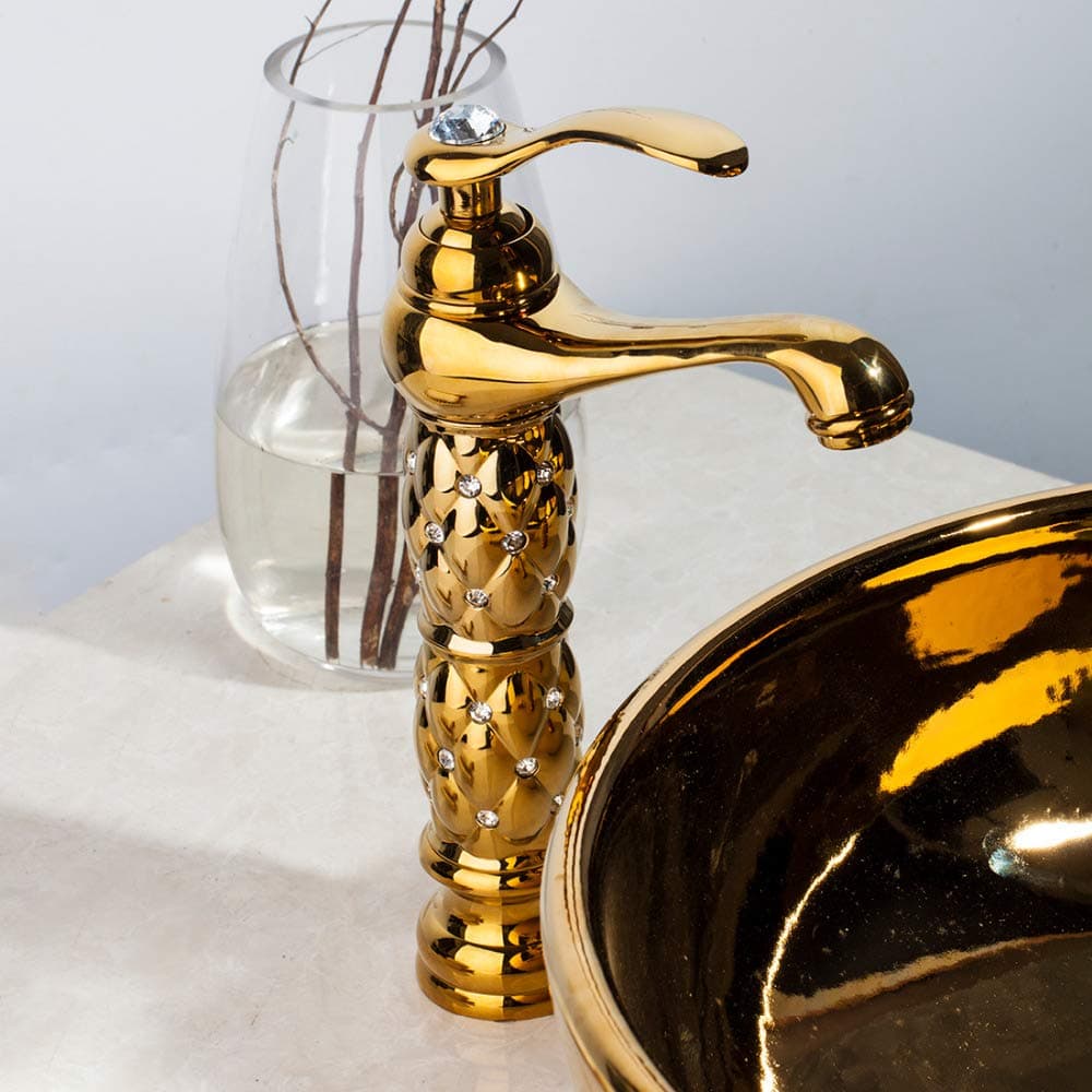 24x7 eMall Brass Heavy Basin Mixer Faucet Tap Hot and Cold (12 Inch Height, Gold Diamond)