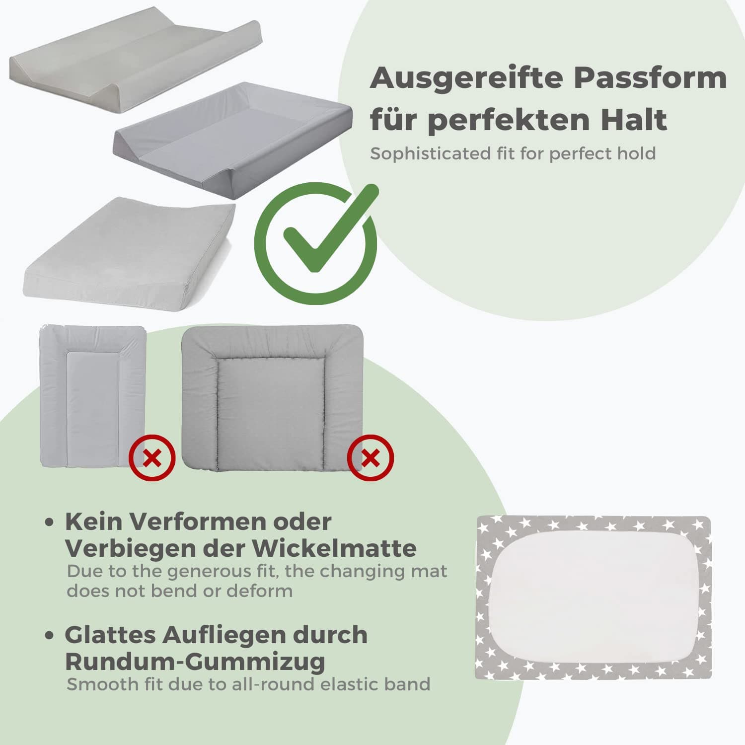 Lilly and Ben® Changing Mat Cover Terry Towelling - Baby Soft - Thick - Absorbant - Set of 2 - Grey Stars