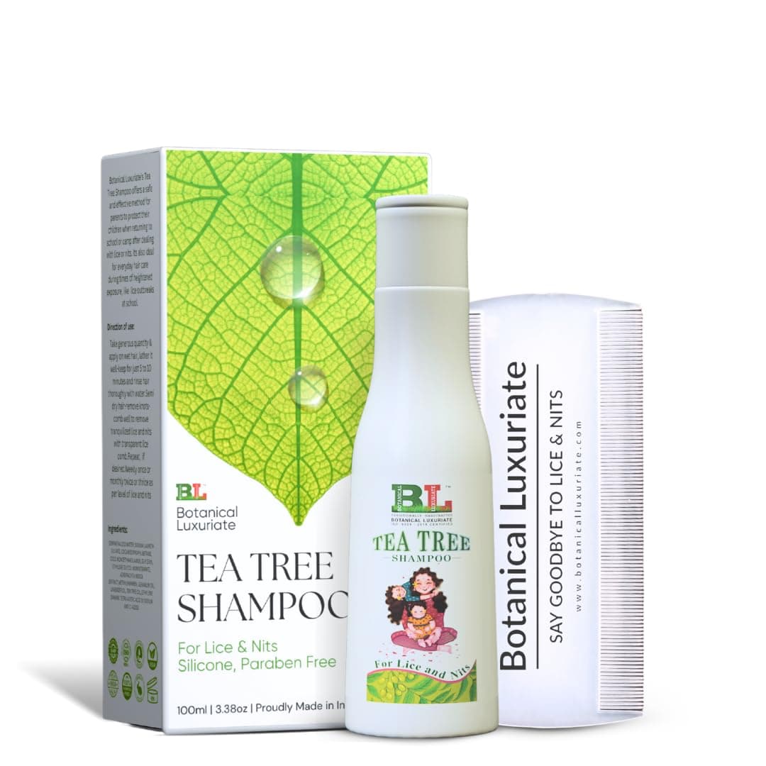 Botanical Luxuriate Tea Tree 100% Natural Anti Lice and Nits Shampoo 100ml Free Quality Transparent Lice Removal Comb With Tea Tree and Neem Extracts