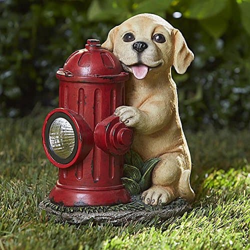 Dog with Fire Hydrant-Charming statue of puppy solar independent of weather conditions