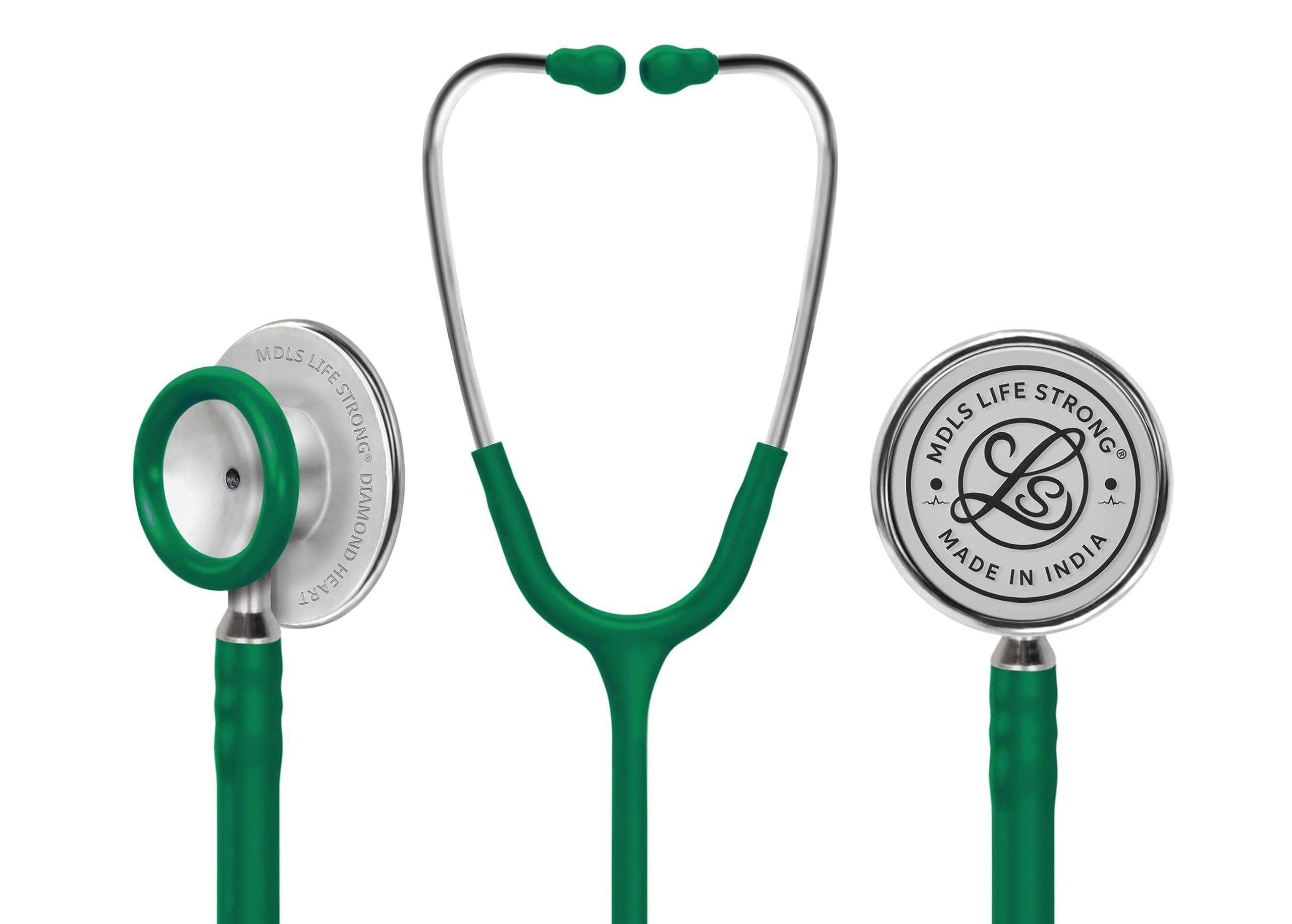 MDLS Life strong Daimond Heart Aluminium Finished Bras Ring Light Wait Chest Pies Stethoscope Acoustic Stethoscope (Green)