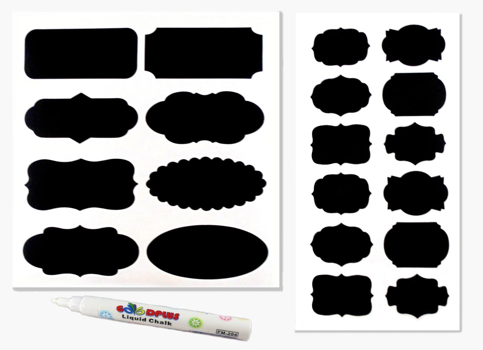 48 x Black Chalkboard Label Stickers (Large Labels, Small Label & Pen)