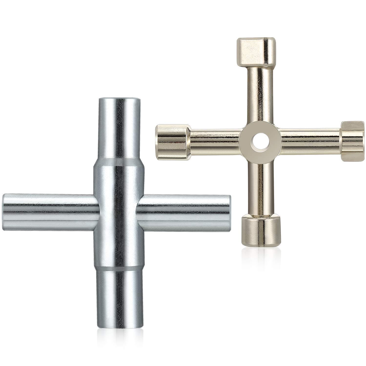 Mudder 4 Way Sillcock Key Set Utilities Multi-functional Water Key, 2 Pack Steel Sillcock Wrench Tool for Faucets,valve and Spigots(Silver)