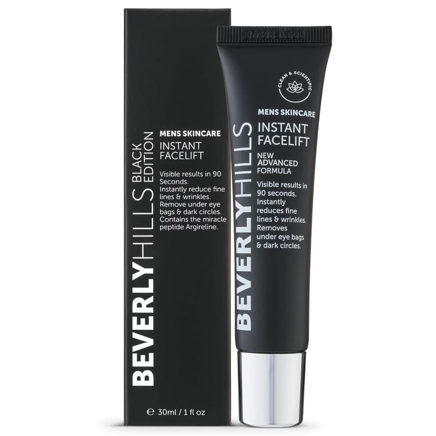 Beverly Hills Men's Instant Facelift & Eye Tuck Serum | 30ml | Eliminates Wrinkles in 90 seconds | Anti-Aging Formula with Veegum & Miracle Peptide Argireline | Ideal for Dark Circles, Puffiness