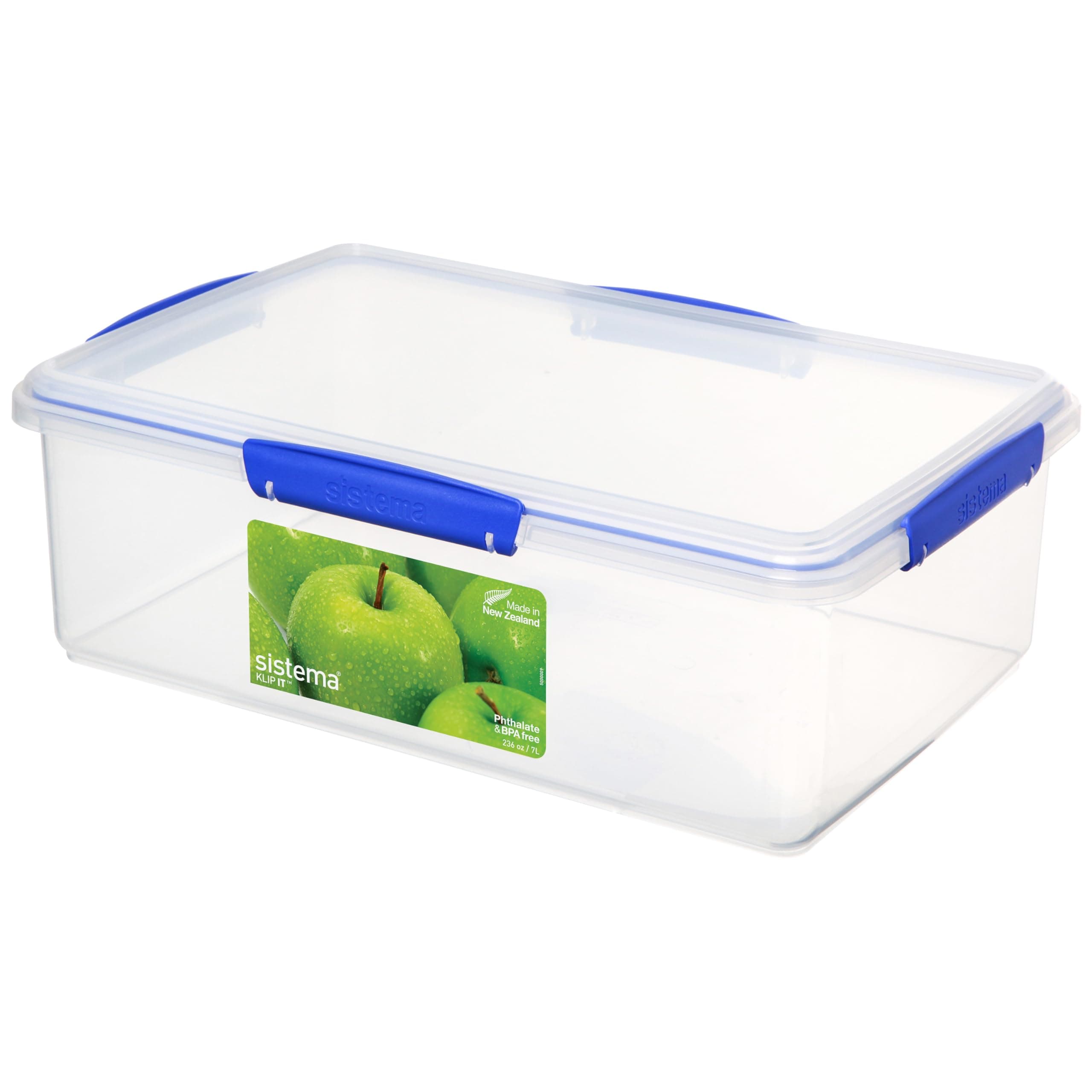 KLIP IT Food Storage Container, 7 L, Airtight & Stackable, BPA-Free, Clear with Blue Clips