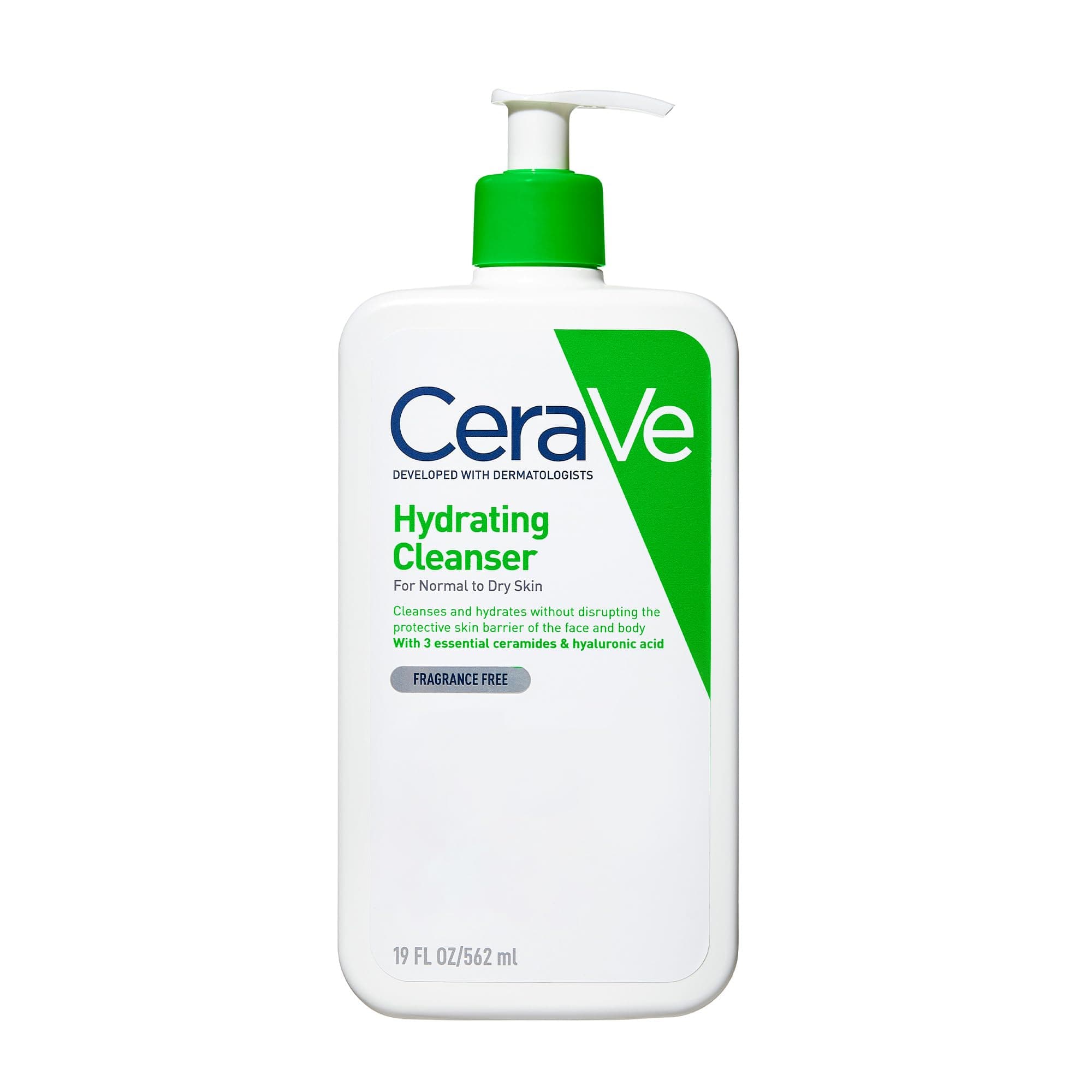 CeraVe Hydrating Cleanser, Face & Body, With 3 essential ceramides & hyaluronic acid, Fragrance & soap free, For normal to dry skin, 562 ml/19 fl oz