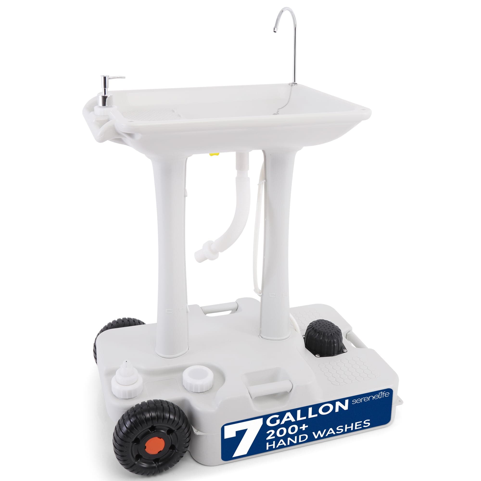 SereneLife SLCASN25 Portable Camping Sink w/Towel Holder & Soap Dispenser-30L Water Capacity Hand Wash Basin Stand w/Rolling Wheels-for Outdoor Events, Gatherings, Worksite & Camping