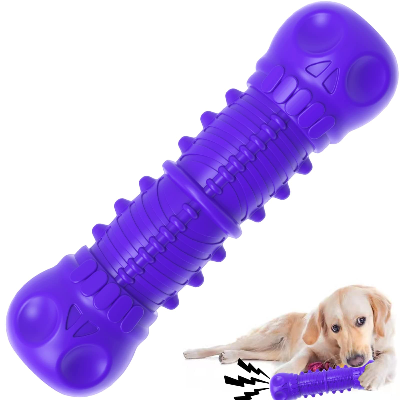 ZIKATON Dog Squeaky Toys for Aggressive Chewers, Durable Dog Chew Toys for Large Medium Breed Dog, Dog Toys, Tough Durable Dogs Toys with Natural Rubber (Purple)