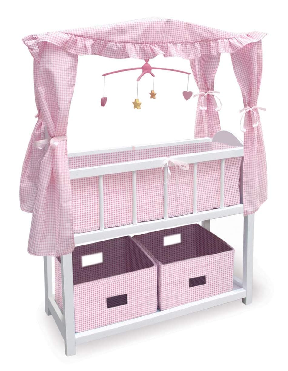 Badger Basket Doll Crib with Bedding, Storage Baskets, Mobile & Personalizati...