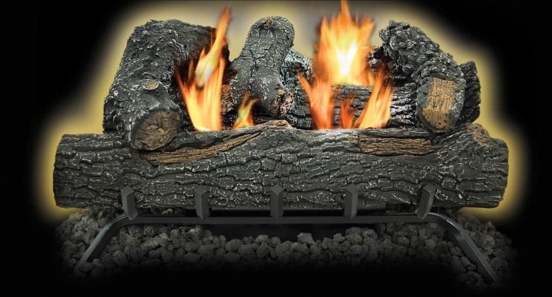 Comfort Glow Vent Free Gas Fireplace Log Insert, 6 Pcs 18" Black Forest Logs, Dual Fuel (LP/NG), Double Yellow Flame, Adjustable Thermostat, Heats 1,250 Sq Ft