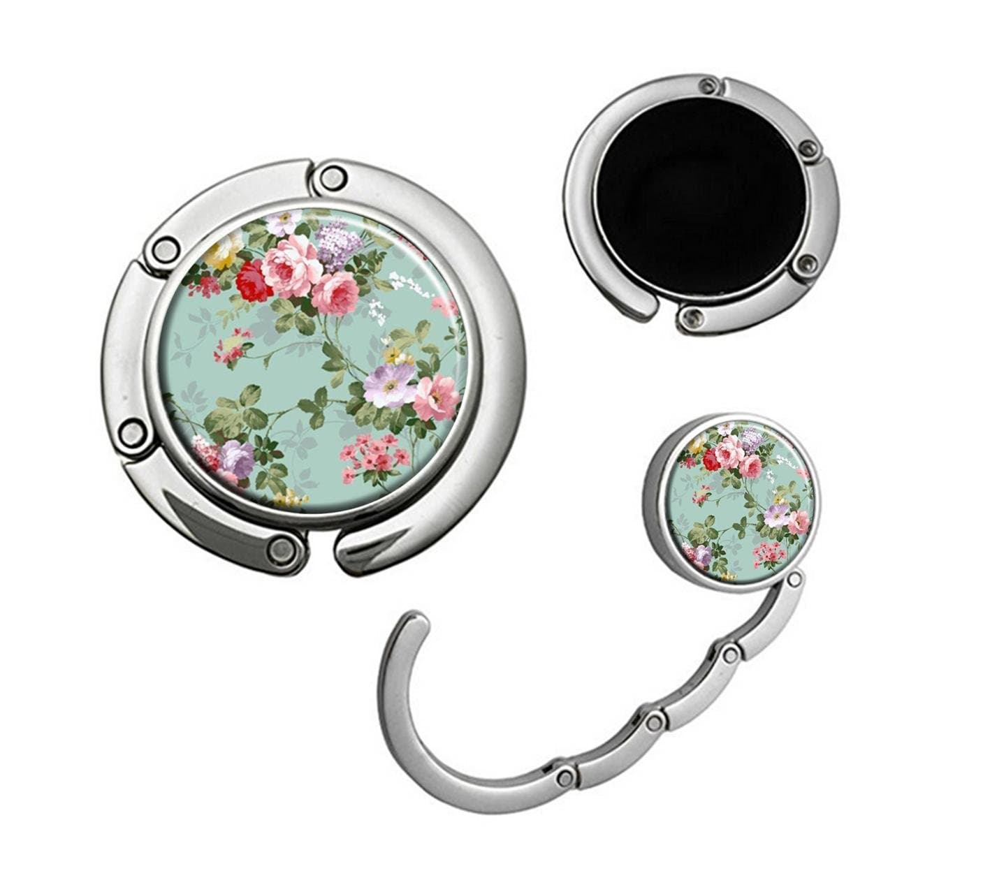 QWTGIUNQWTGIUN Vintage Floral Purse Hanger Purse Hook for Table Foldable Handbag Storage Folding Decor Table Hook