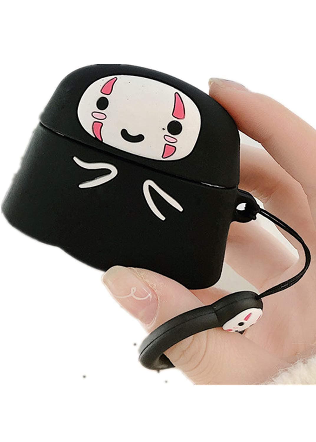 AirPods Pro Case Protective Cover, 3D Japanese Cartoon No Face Shockproof Soft Silicone Case Cover Skin Compatible for Apple AirPods Pro (2019) (Black)