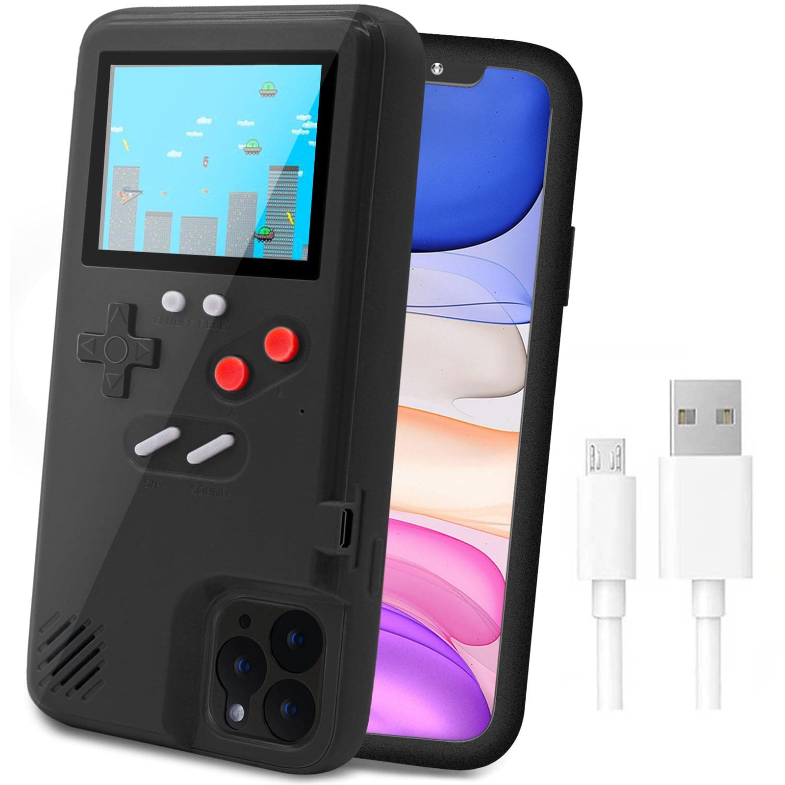 LucBuy Game Console Case Compatible for iPhone 11 Pro, Retro Protective Cover Self-Powered Case with 36 Small Games, Full Color Display, Shockproof Video Game Bumper ONLY for 11 Pro - Black