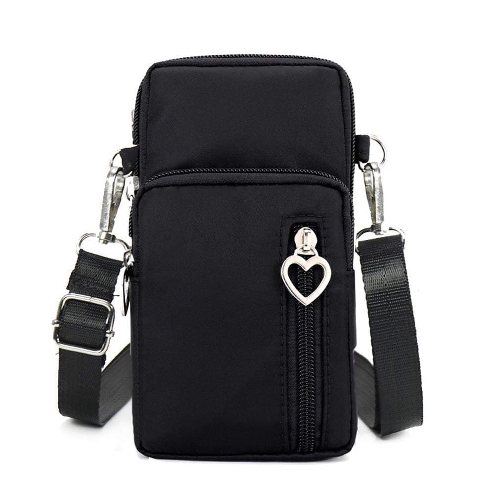 Tingtin Solid Color Fashionable Versatile Mobile Phone Messenger Bag, Women's Nylon Waterproof Mini Shoulder Bag with Heart Shaped Zipper Sports Arm Pouch Hanging Neck Purse