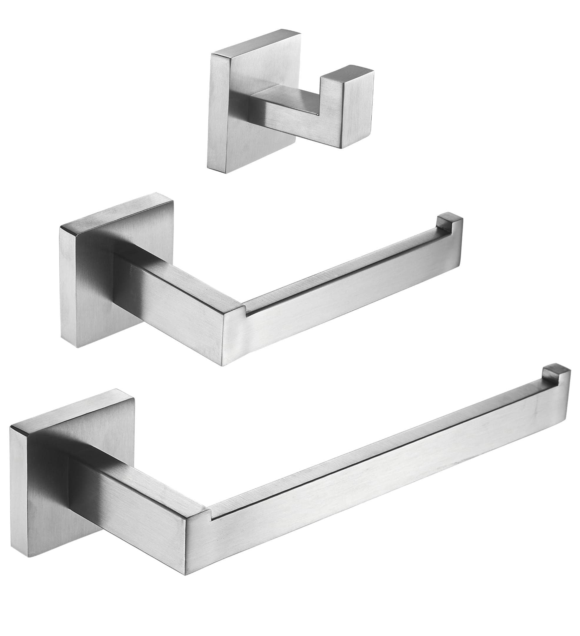 SHUNLI3 Pieces Bathroom Hardware Set Bath Accessories Set, Hand Towel Holder/Toilet Paper Holder/Hook, Wall Mounted SUS304 Stainless Steel, Brushed Nickel (196SET3-N)