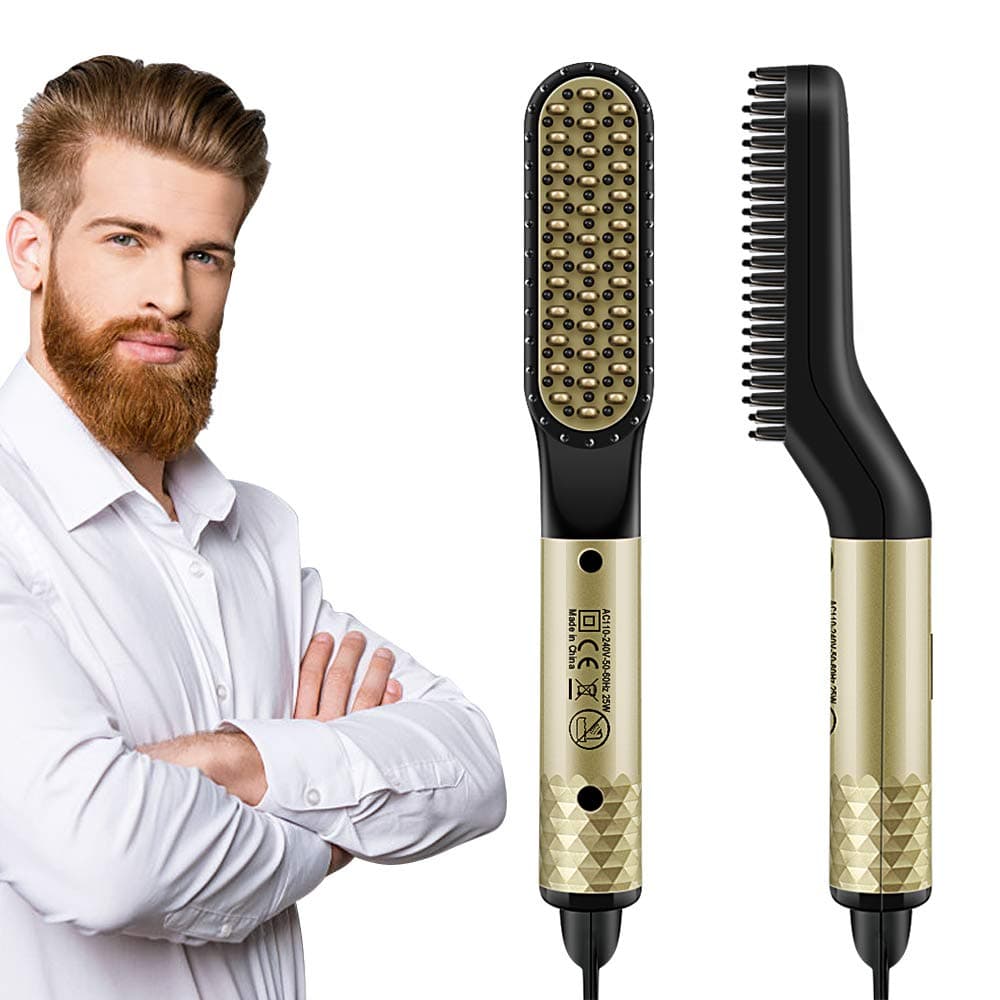 Beard Straightener,Hair Straightener Brush Ceramic & Ionic Beard Straightening Comb with Fast Heating and Anti-Scald,Multifunctional Hair Styler Shaping Tools