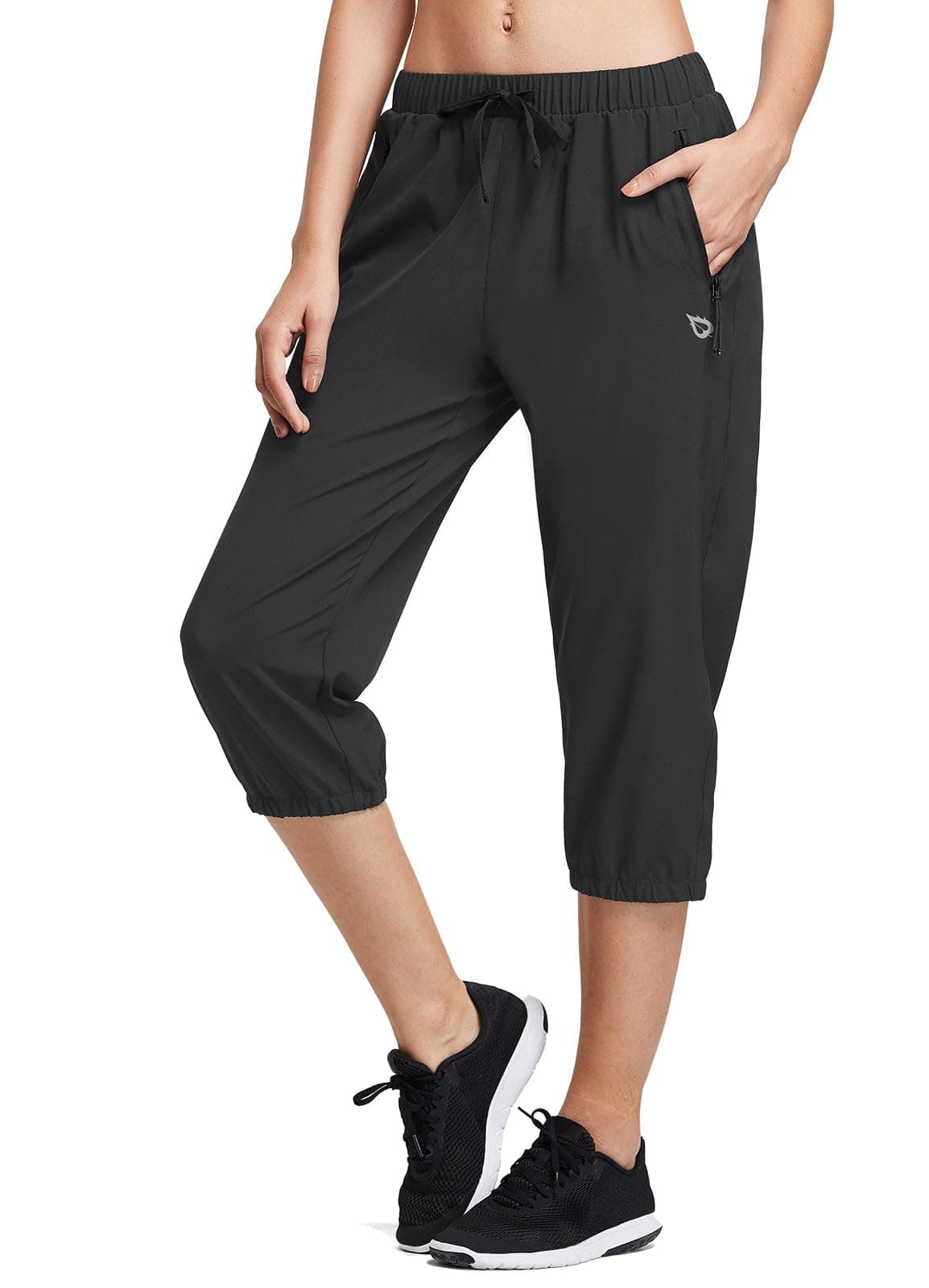 BALEAFWomen Lightweight Jogger Capri Pants Running Quick Dry Sun Protection UPF 50+ Zipper Pockets