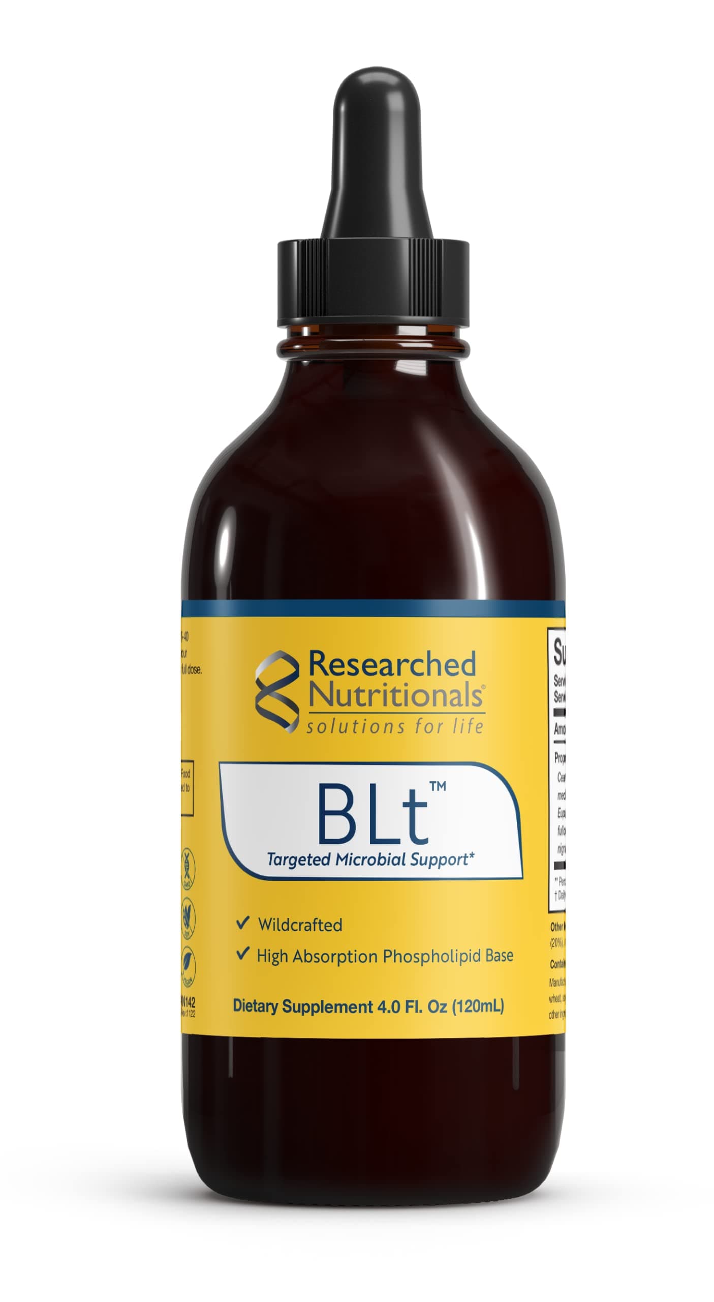 - Researched Nutritionals BLT - Advanced Microbial Support - Black Walnut Hull, Boneset Herb, Sarsaparilla & Lomatium Tincture - Phospholipid Delivery Complex for Maximum Absorption (4 fl oz)