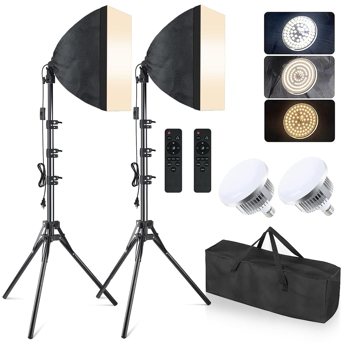 Softbox Lighting Kit, 2X 16'' x 16'' Photography Softbox Lighting with 2pcs 85W E27 Socket LED Bulbs and Remote Studio Light for Portrait Product Fashion Photography